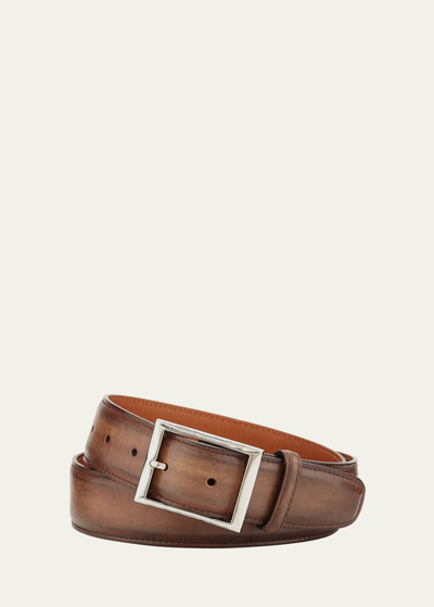 Berluti Men's Classic Burnished Leather Belt In Brown