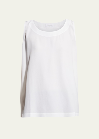 Eskandar A-line Round-neck Long Shell Top In White