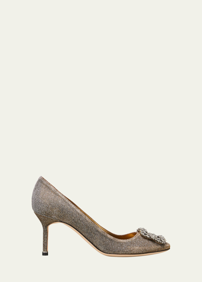 Manolo Blahnik Hangisi Flannel Fabric 70mm Pump In Metallic