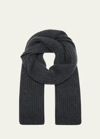 Bergdorf Goodman Ribbed Cashmere Scarf, Black In Gray