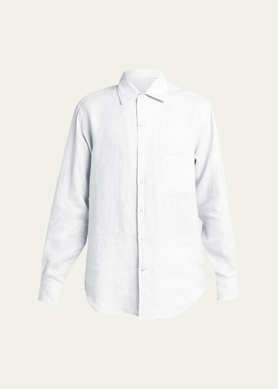 Loro Piana Men's Andrew Long-sleeve Linen Shirt In White