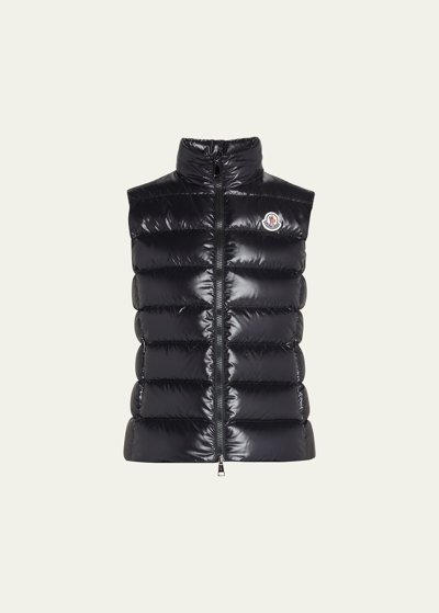 Moncler Ghany Shiny Quilted Puffer Vest In Black