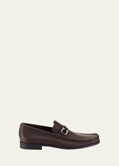 Ferragamo Men's Grandioso Grained Calfskin Gancini Loafer In Brown