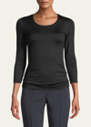 Akris Fitted 3/4-sleeve Stretch-jersey Top In Black