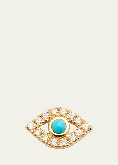 Sydney Evan Small Turquoise Cabochon & Diamond Evil Eye Single Earring In Gold