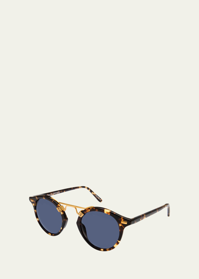 Krewe St. Louis Round Polarized Sunglasses, Blue/brown Tortoise In Black