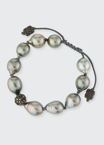 Armenta Old World Tahitian Pearl Pull-cord Bracelet With Champagne Diamonds In Black
