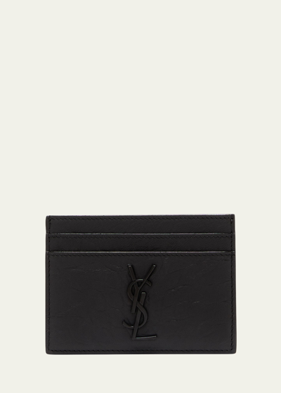 Saint Laurent Ysl Monogram Croc-embossed Leather Card Case, Black