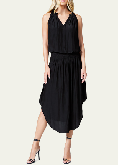 Ramy Brook Audrey Sleeveless Blouson Midi Dress In Black