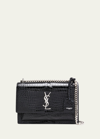 Saint Laurent Sunset Medium Ysl Crossbody Bag In Croc-embossed Leather