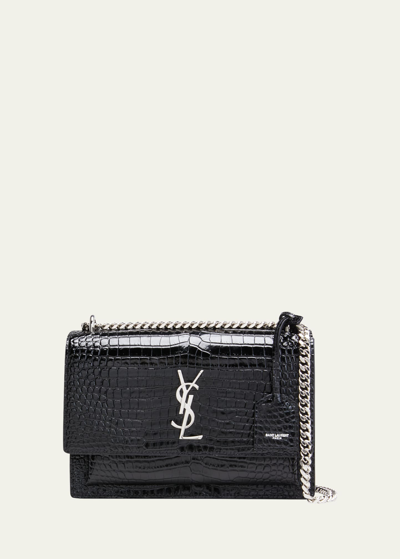 Saint Laurent Sunset Medium Ysl Crossbody Bag In Croc-embossed Leather