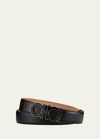 Ferragamo Men's Enamel Double Gancini Belt In Black