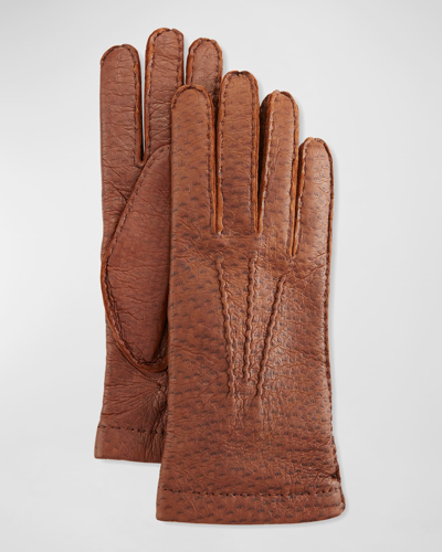 Hestra Gloves Peccary Hand-sewn Leather Cashmere-lined Gloves In Brown
