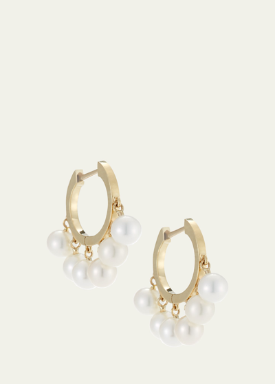 Sydney Evan Pearl Tassel Huggie Hoop Earrings In Gold
