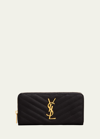 Saint Laurent Ysl Monogram Large Zip Wallet In Grained Leather In Neutral