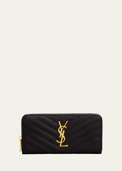 Saint Laurent Ysl Monogram Large Zip Wallet In Grained Leather