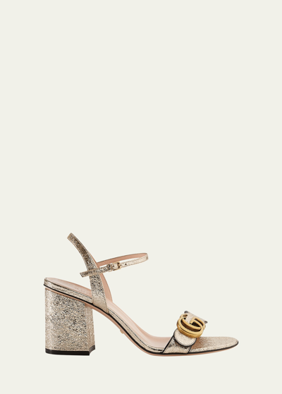 Gucci 75mm Marmont Metallic High-heel Sandals In Gold