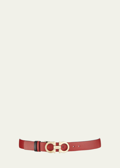 Ferragamo Gancini-buckle Reversible Leather Belt In Red