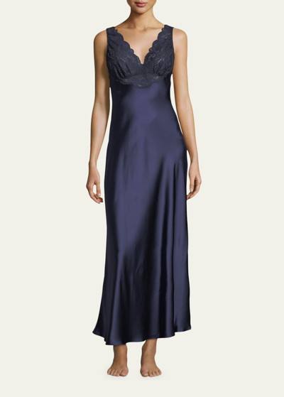 Christine Lingerie Bijoux Lace-trim Nightgown In Blue