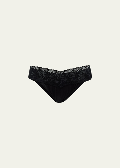 Hanky Panky Signature Lace Organic Cotton V-kini Panties In Black