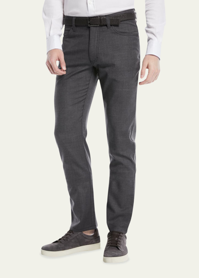 Zegna Men's Regular-fit Textured Wool-blend 5-pocket Pants In Black