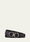 Ferragamo Men's Double-gancini Reversible Leather Belt In Black