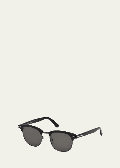 Tom Ford Men's Half-rim Metal/acetate Sunglasses - Silvertone Hardware In Neutral