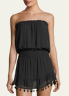 Ramy Brook Marcie Strapless Coverup Dress With Pompoms In Black