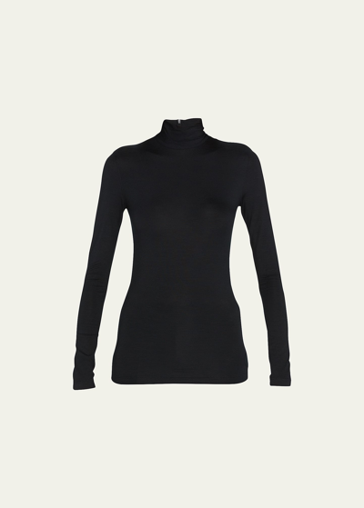 Akris Punto Turtleneck Long-sleeve Modal-stretch Top In Black