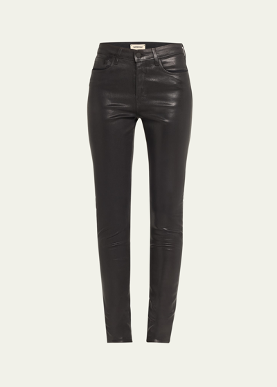 L Agence Marguerite Coated Modal Denim High-rise Skinny Jeans In Black