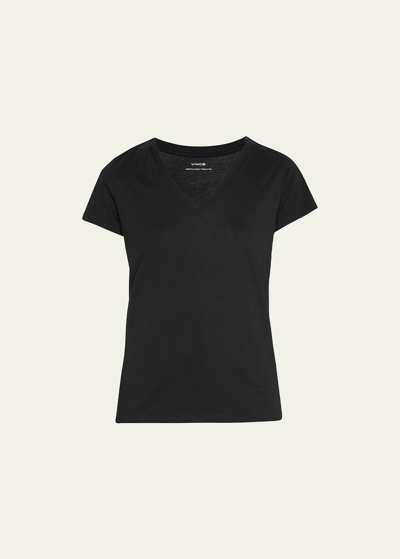 Vince Essential Pima Cotton V-neck Tee In Black