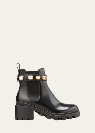 Gucci Trip Leather Chelsea Boots In Black