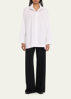 Eskandar Slim A-line Two Collar Shirt With Step Insert (long Length) In White