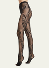 Natori Signature Sheer Feather Lace Net Tights In Black