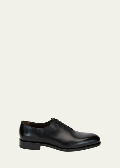 Ferragamo Men's Amsterdam Calfskin Lace-up Shoes In Black