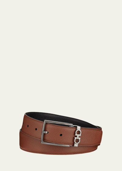 Ferragamo Men's Textured Leather Belt With Gancini Detail