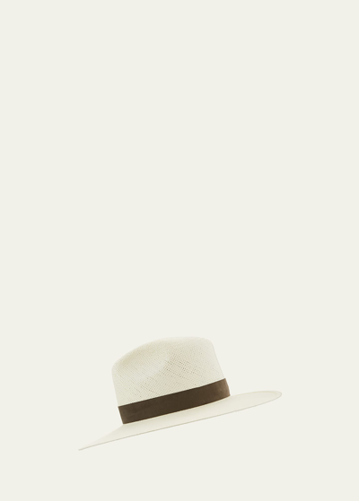 Janessa Leone Marcell Packable Straw Fedora Hat In White