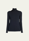 Akris Silk-cotton Jersey Turtleneck Top In Blue