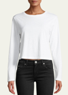 Amo Denim Babe Cropped Long-sleeve Cotton Tee In White