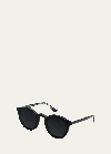 Krewe Collins Round Monochromatic Acetate Sunglasses W/ Nylon Overlay Lens In Black