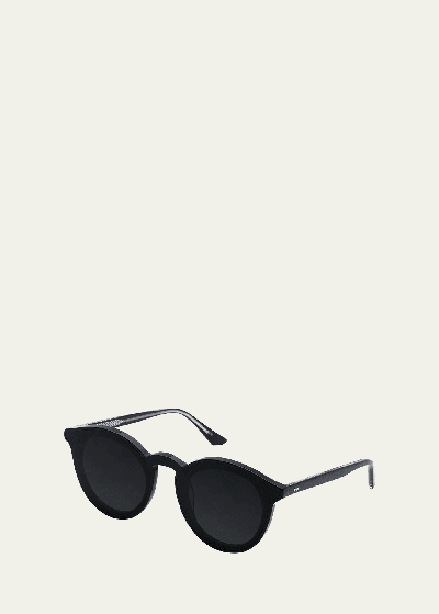 Krewe Collins Round Monochromatic Acetate Sunglasses W/ Nylon Overlay Lens