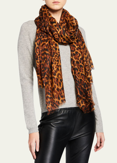 Sofia Cashmere Lightweight Cashmere Leopard-print Scarf In Brown