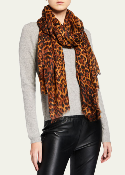 Sofia Cashmere Lightweight Cashmere Leopard-print Scarf