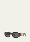 Versace Chunky Rectangle Sunglasses W/ Logo Disc Arms In Black