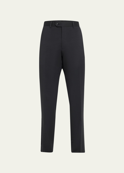 Giorgio Armani Basic Wool Flat-front Trousers, Black