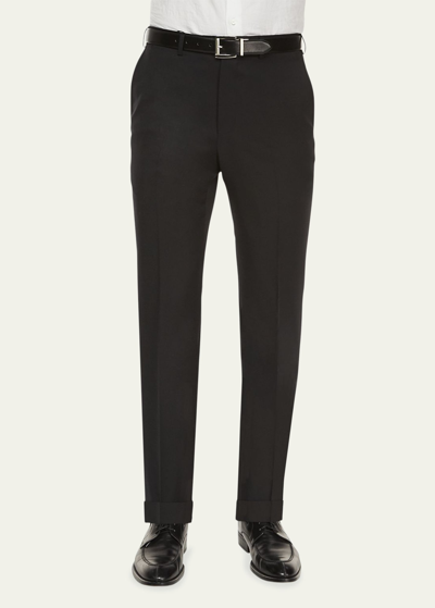 Zegna Men's Flat-front Wool Regular-fit Trousers In Black
