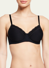 Hanro Cotton Lace Spacer T-shirt Underwire Bra In Black