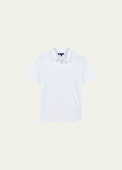 Vilebrequin Men's Pyramid Linen Polo Shirt In White