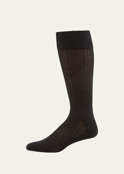 Pantherella Men's Laburnum Over-the-calf Ribbed Merino Wool Socks