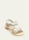 L'amour Shoes Janie Leather T-strap Bow Sandal, Kids In Gold